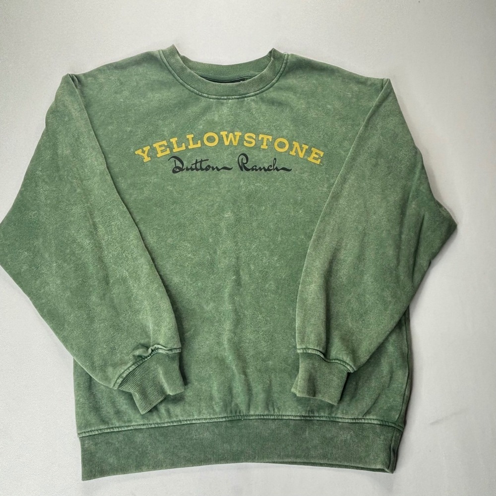 Yellowstone Sweatshirt Dutton Ranch Medium Green Cotton Blend Acid Wash Graphic